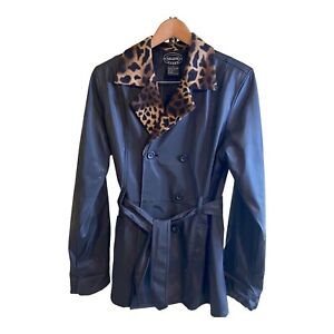 Selene Cheetah Nylon Fashion Trench Coat Black Womens Small