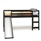 Twin Size Loft Bed w/ Slide Wood Low Sturdy Loft Bed Kids Children Bedroom White