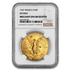 Mexico 1947 Gold 50 Pesos NGC Brilliant Uncirculated Restrike 1.2057 oz AGW