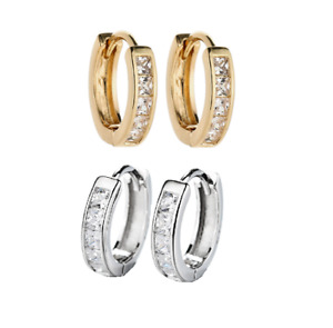 925 Silver Gold Plated Square Cz Tiny Huggie Hoop Earrings Women Men
