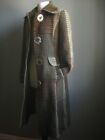 NEXT WOOL TWEED COAT 10 8 trench long check boho hippy big buttons green unique