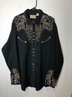 Scully Western Shirt Men's XXL Embroidered Pearl Snap Black & Gold P-852 EUC