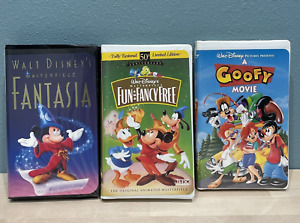 Walt Disney VHS Lot of 3: A GOOFY Movie, Fun and Fancy Free & Fantasia! TESTED