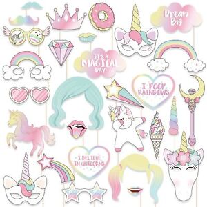 NEW 29PCS Unicorn Photo Booth Prop Girl Birthday Party Supplies Decorations