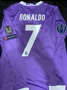 Ronaldo #7 Purple Real Madrid 2016-2017 UEFA Long Sleeve Jersey XL