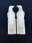 Vintage Italian Alabaster Dove Bird Bookends, Art Deco, White with Pink Cast