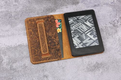 Women embossing leather kindle paperwhite case , Tooled leather new Kindle case