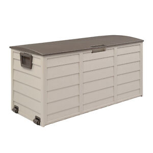 75 Gallon Outdoor Patio Storage Deck Box Garden Bench Weatherproof Resin Brown