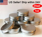 24PCS/ 1oz Silver Aluminum Round Lip Metal Tin Storage Jar Balm Container & Lid