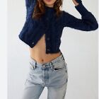 FREE PEOPLE Womens Greta Cardi Blue Cropped Cardigan Sweater Medium