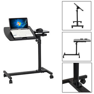 Rolling Over-Bed Laptop Desk Height Angle Adjustable Table Stand Hospital Tray