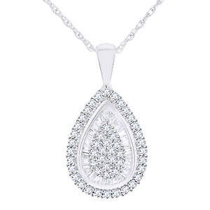 1/2 Ct Natural Diamond Teardrop Pendant Necklace 18
