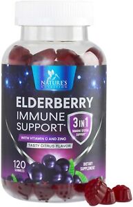 Elderberry Gummies Immune Support Gummy Vitamins C & Zinc, Potent Black Sambucus