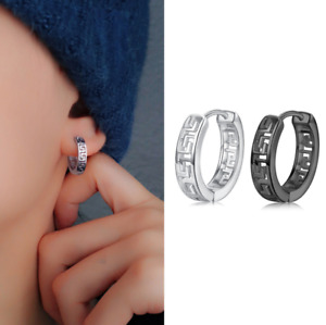 925 Sterling Silver Plated Hollow Huggie Hoop Earrings 4x16mm Women Men K34