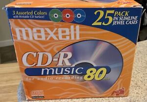 New ListingMaxell CD-R Music 80 Min. Audio Recording 25 Pack In Slimline Jewel Cases - NEW