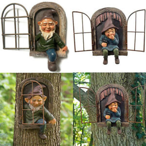 Elf Out The Window Garden Gnome Tree Hugger Funny Gnome Statue Figurine Gift US