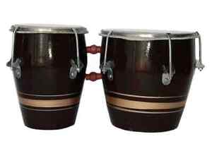 Professional Wooden Bango Drum Hand Percussion Musical Bongo Set Natural Brown
