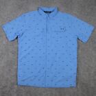 Under Armour Shirt Mens XXL Blue Geometric Button Up Fishing Heat Gear AOP Vent