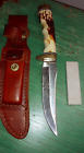 Vintage Schrade Hunting Knife 153UH USA W/Leather Sheath & Sharpening Stone