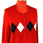 Charter Club Pure Cashmere Cardigan Sweater Red & Black Argyle sz XL Old School