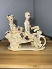 Old Fashion Bride & Groom Beige Cake Topper W/Bicycle Covered Blue Flowers
