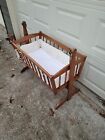 Vintage Jenny Lind Stlye Wooden Baby Cradle / Bassinet / Crib With Bedding