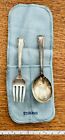 BABY FORK & SPOON - Serenity-STERLING SILVER -With Cloth Pouch -Drawer Find-1944