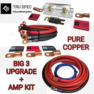 1/0 AWG TRU SPEC OFC PURE COPPER WIRE BIG 3 UPGRADE + AMP INSTALL WIRING KIT