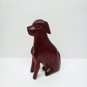 Wood Dog Carving Red Figurine Sculpture Figure Seated 6