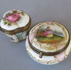 New Listing2 Antique 19thC HP Porcelain Snuff PATCH Boxes TREFOIL + Round * WATTEAU Scenery