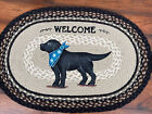 Braided Jute Stenciled Print Oval Patch Area Rug. Earth Rugs. WELCOME BLACK LAB