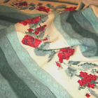 Vintage 1940s Elegant Hand Made Wool Afghan Knit Red Green Cream Blanket 74