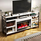 TC-HOMENY RGB LED TV Stand with Fireplace Storage Shelves APP & Remote Control