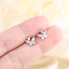 925 Sterling Silver Post Tiny Small Butterfly CZ Stud Earrings 8mm Gift I107