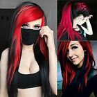 Long Red Black Wig Silky Straight Synthetic Heat Resistant Side Bangs Halloween