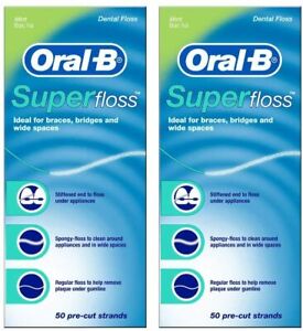 2 Pack Oral-B Super Floss Dental Pre-Cut Strands Mint Braces,Bridges,wide spaces