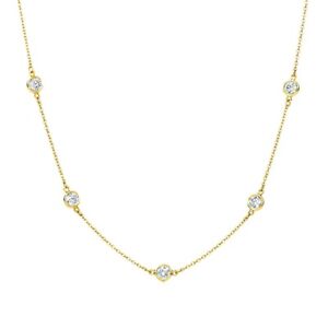 3CT Diamond By Yard Station Necklace 14k Yellow Gold Bezel Chain 20