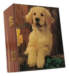 New ListingVINTAGE Golden Retriever Wooden Hinged Trinket Box Souvenir Great Smoky Mountain