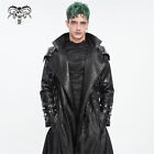 Devil Fashion Men Gothic Punk Leather Studded Multi-Buckle Belt Long Trench Coat