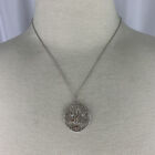 ATI Tree of Life Pendant Necklace Silver Tone Clear Rhinestone Open Work Signed