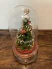 Vintage Green Chenille Decorated Christmas Tree In Dome - Music Box