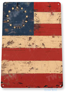 TIN SIGN Rustic American Flag 1776 Flag Patriotic Cottage Farm House Shop A053