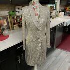 Eliza J Champagne Sequin Long Sleeve Shaw Lapel Blazer Dress Size 6 New $248
