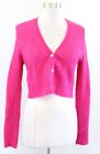 Zara Hot Pink Ribbed Knit Fitted Cropped Cardigan Sweater Size L Wool Alpaca