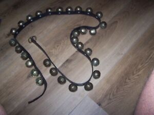 Antique 70” Long Sleigh Bells with 30 metal  Bells Leather Strap