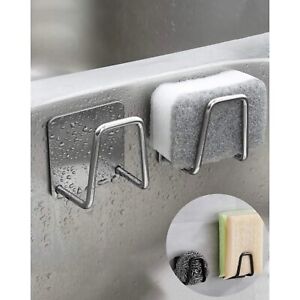 2 Pcs  Adhesive Sponge Holder Sink for Kitchen Accessories Stainless Steel/Black