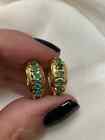 Natural Vintage Emerald Hoop Earrings 1.4Ct Round  14K Yellow Gold Plated