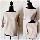 Magaschoni Cashmere 3/4 Half Sleeve Ribbed Boatneck Oatmeal Dolman Sweater, XS
