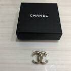 CHANEL Brooch Gold Plated SIde Rhinestones CC Logo Coco 16B with Box Authentic
