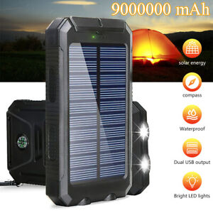 Solar Power Bank 900000mah Portable External Battery Charger LED Flashlight